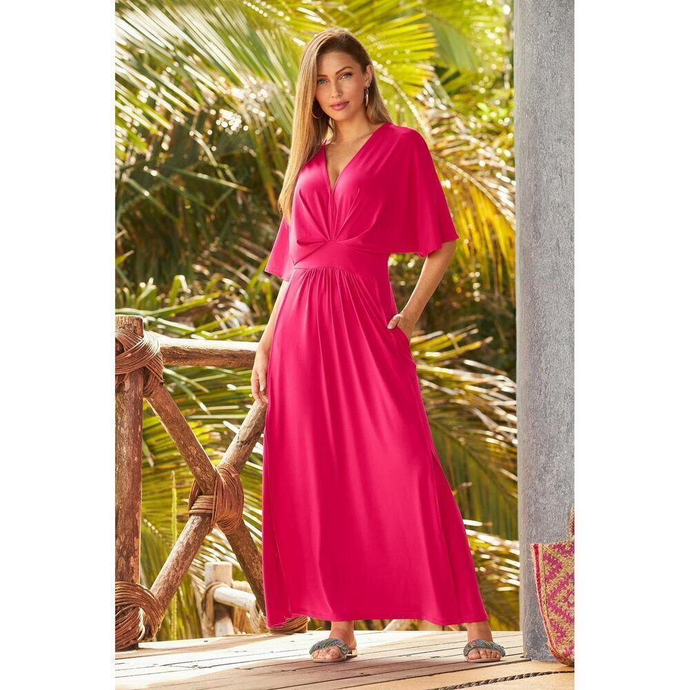 NWT Boston Proper Draped Flutter Sleeve Maxi Dress Love Potion Pink XL Barbie